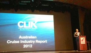 CLIA Australasia chairman Gavin Smith presents the 2012 Australian Cruise Industry Report. Photo Credit: Natalie Aroyan