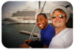 Chris and Del enjoy the Magical Flying Beach Chair to Mahogany Beach