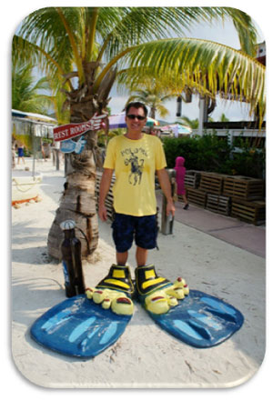 Josh tries some big flippers on for size