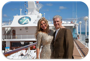 Edie and fiancée Tom Rodriguez celebrate their engagement aboard Azamara Quest