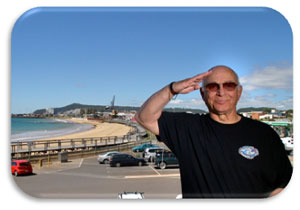 Gavin salutes Burnie, Tasmania. Image courtesy of "The Advocate"